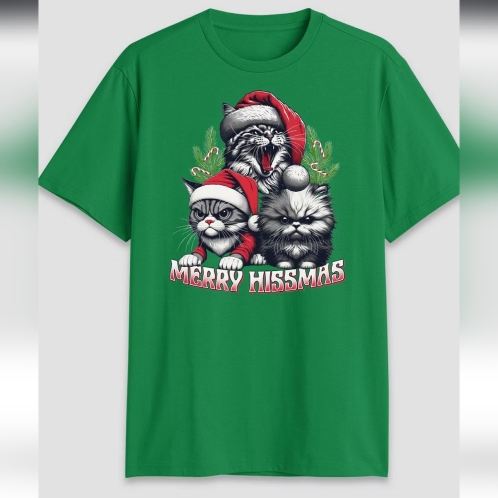 Men's MAD Engine Merry Hissmas Christmas Cats Pajamas Top - Green - M